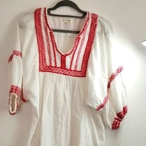 Embroidered White and Red Women's Top. Medium